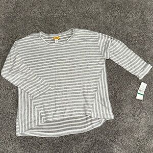 Ruby Road Gray and White Striped Long Sleeve Top size L
